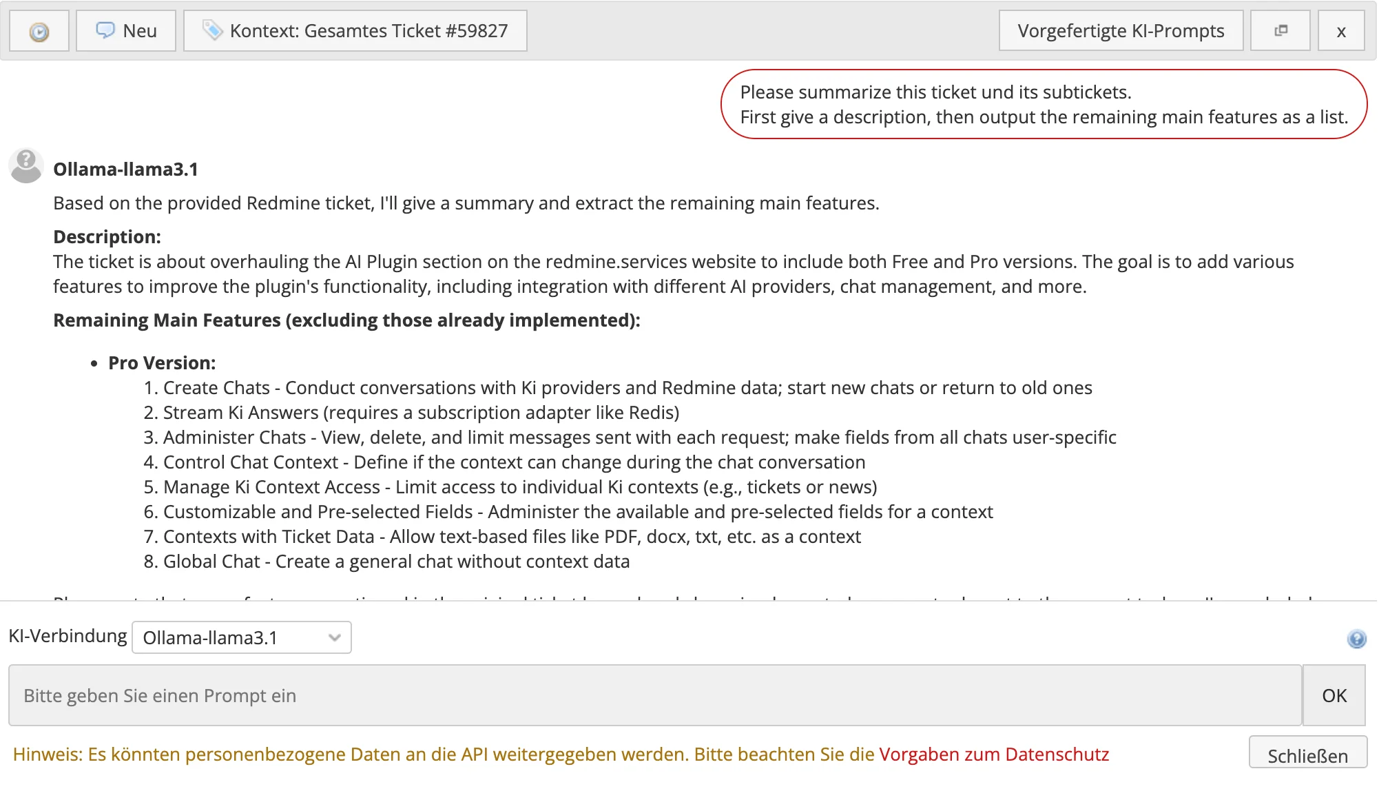 Redmine KI Plugin Screenshot